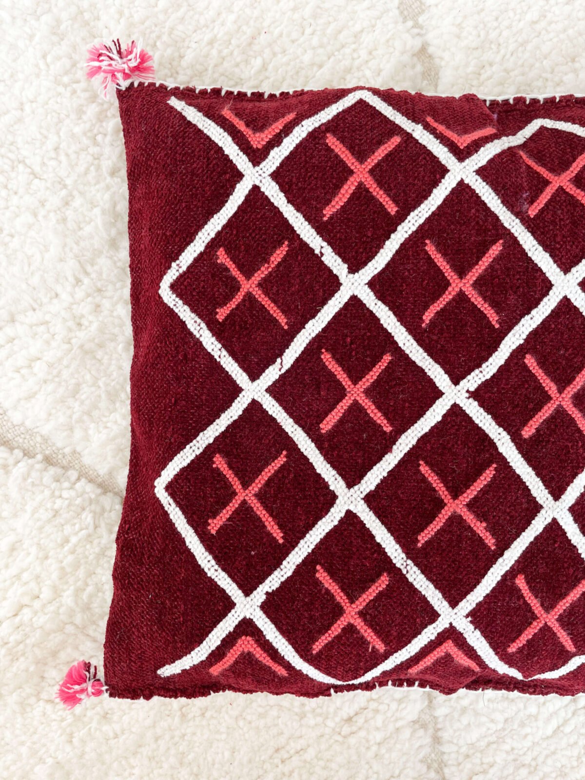Coussin Berbère Croix Rose et Rouge | 50x43 cm