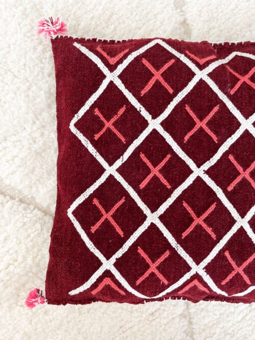 Coussin Berbère Croix Rose et Rouge | 50x43 cm