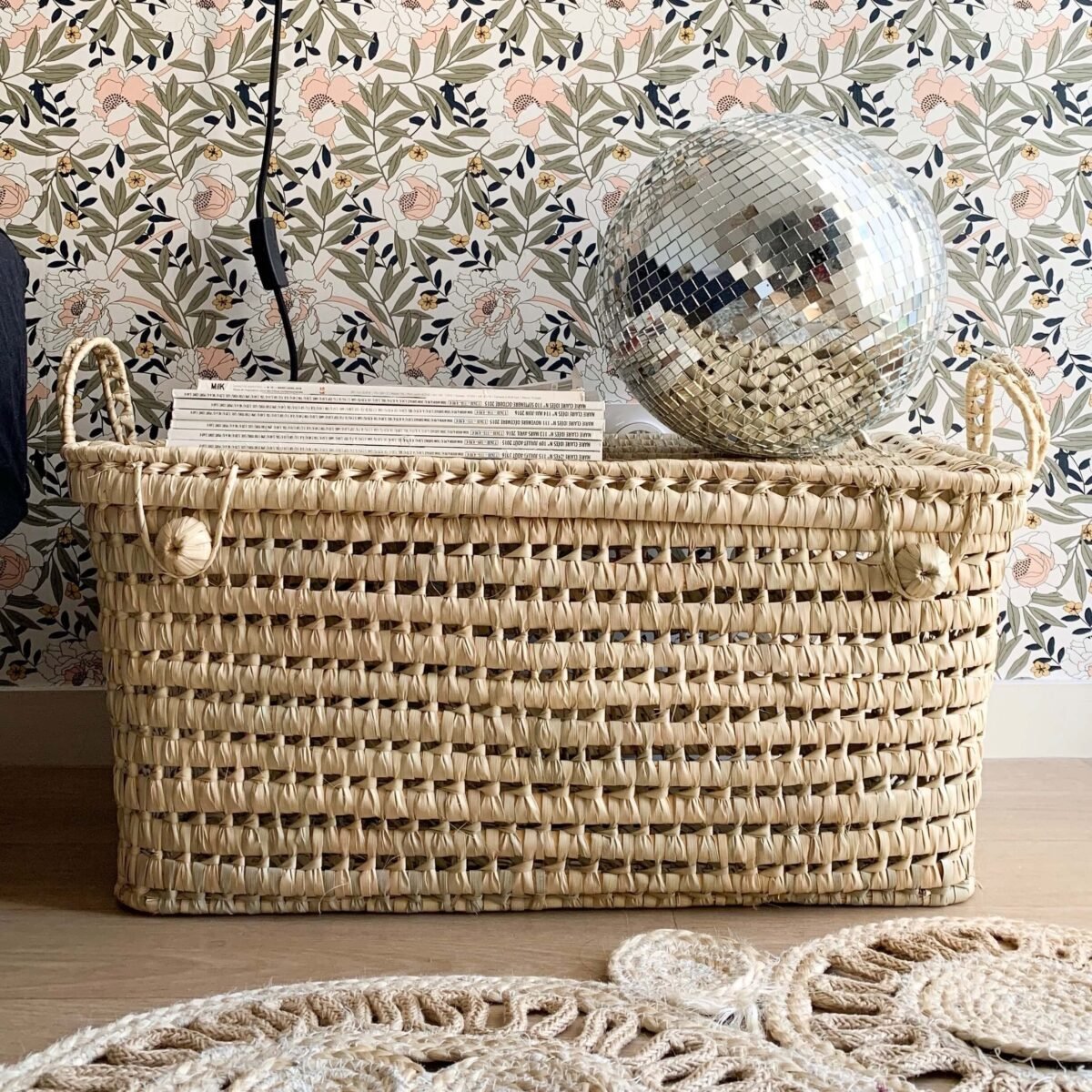 Malle XL en Feuilles de Palmier | Rangement Déco | 60x37x28 cm