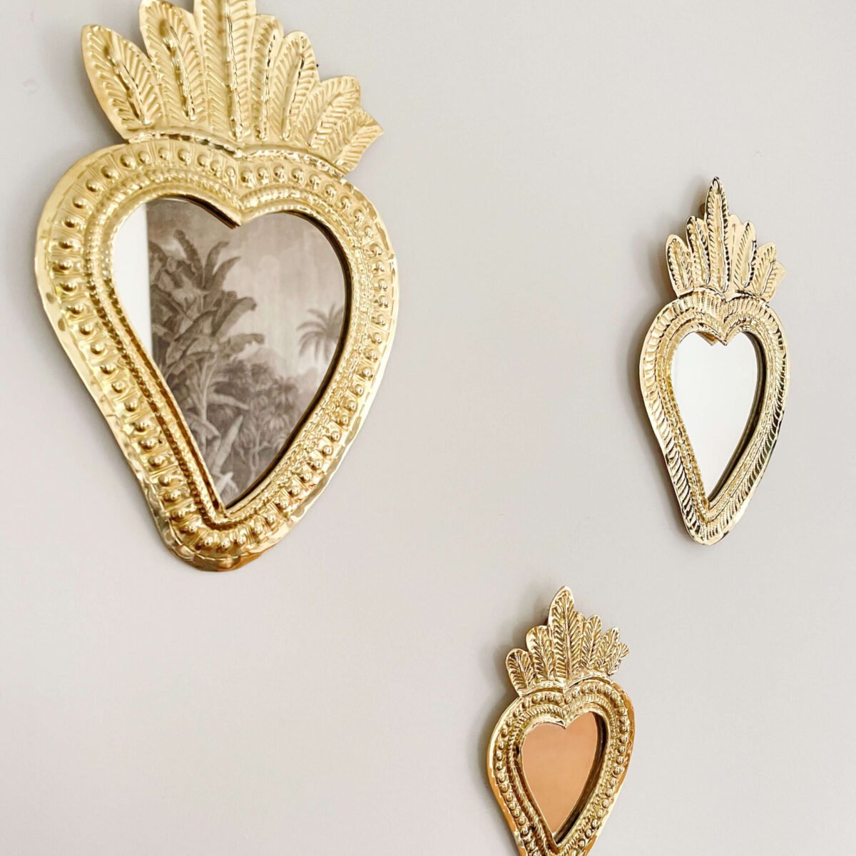 Miroir Façon Ex Voto Cœur en Laiton | Artisanat Marocain