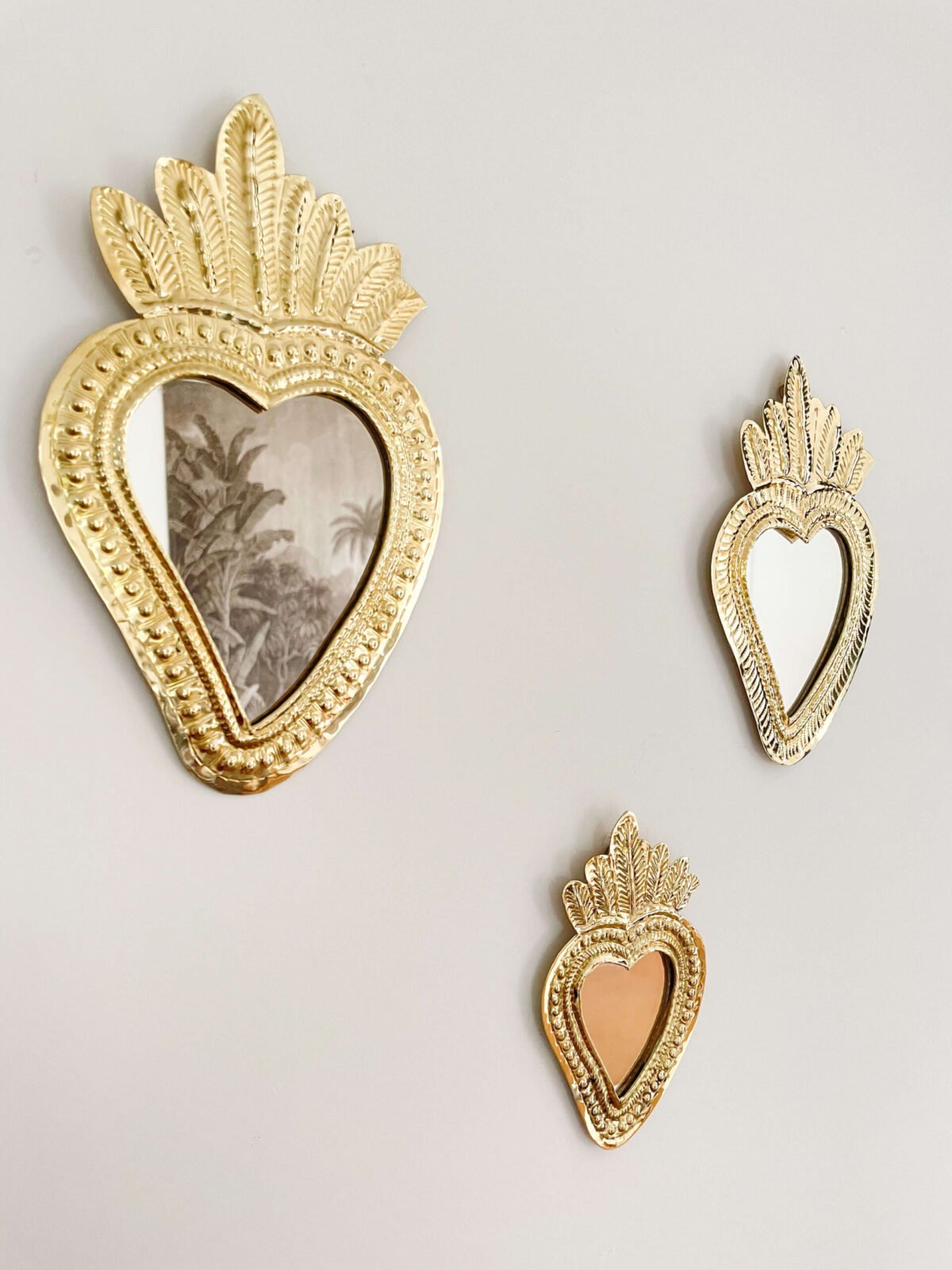 Miroir Façon Ex Voto Cœur en Laiton | Artisanat Marocain
