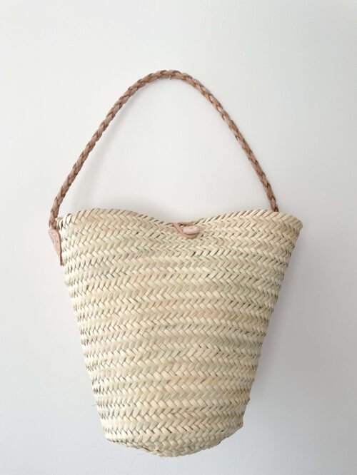 Panier à Anse Tressée en Cuir | 31x35x18 cm | Osier Fait Main