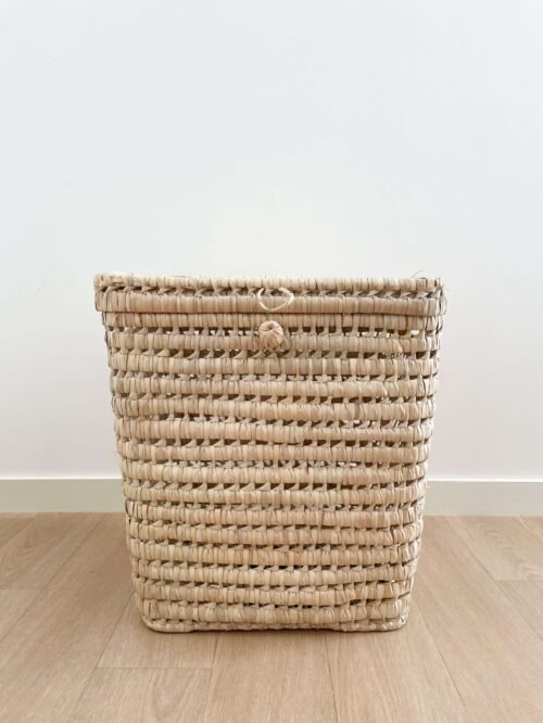 Panier à Linge Carré en Osier avec Couvercle | 41x40x34 cm