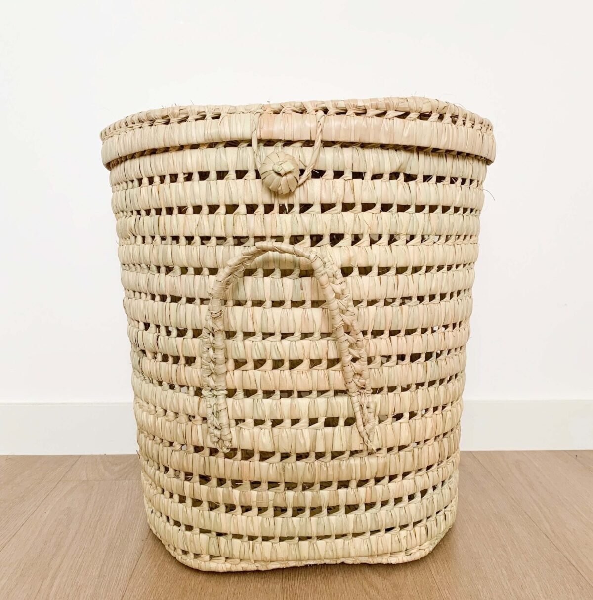 Panier à Linge Rond en Osier avec Couvercle | Artisanat Marocain