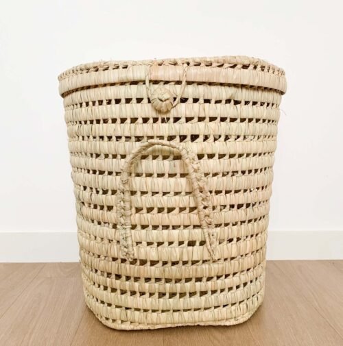 Panier à Linge Rond en Osier avec Couvercle | Artisanat Marocain