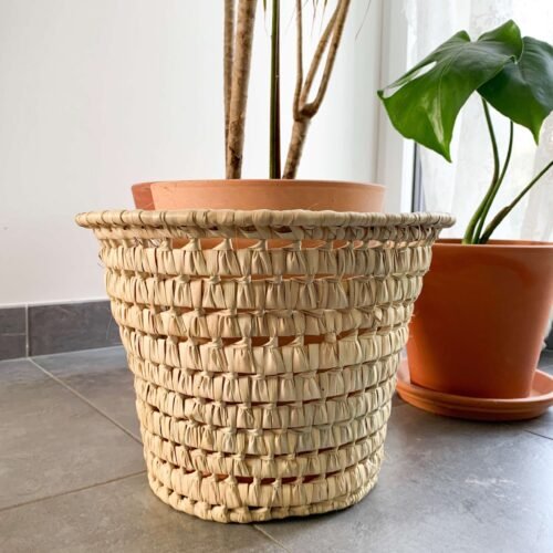 Cache-Pot Rond en Feuilles de Palmier | Artisanat Marocain | 23 cm