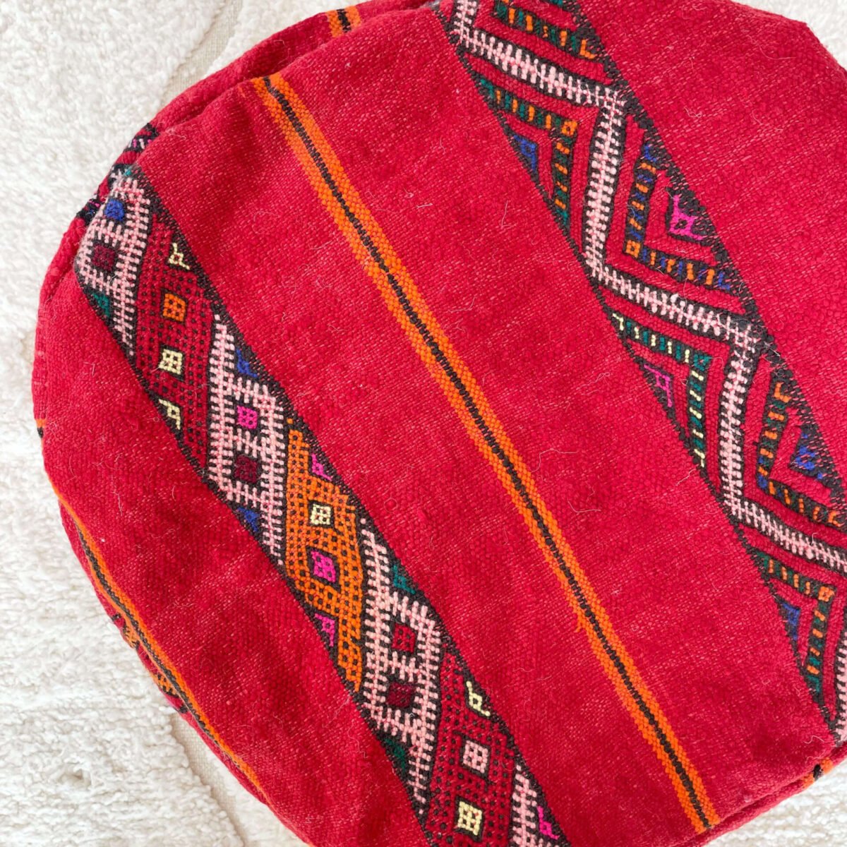 Pouf Berbère Rond Kilim en Laine | 58x35 cm