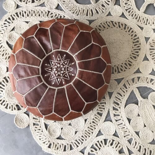 Pouf Marocain en Cuir Camel | 55x35cm | Artisanat Traditionnel (non rempli)