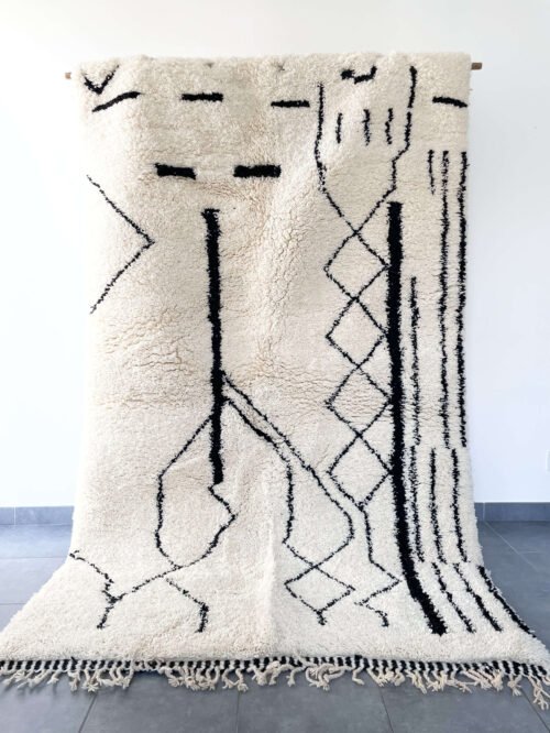Tapis Berbère Noir et Blanc en Laine | 250x183 cm | Fait Main