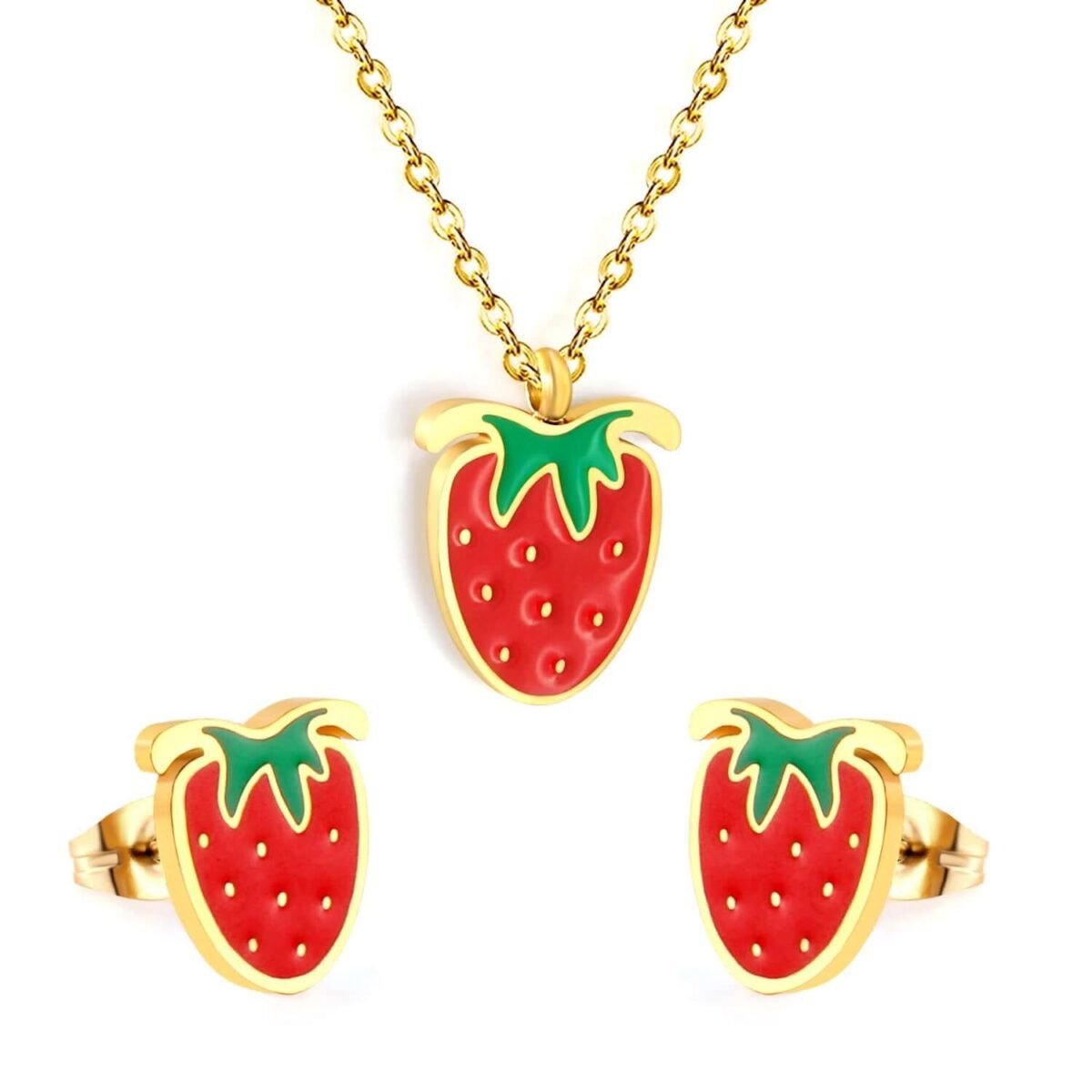 Ensemble Collier et Boucles d’oreilles Fraise