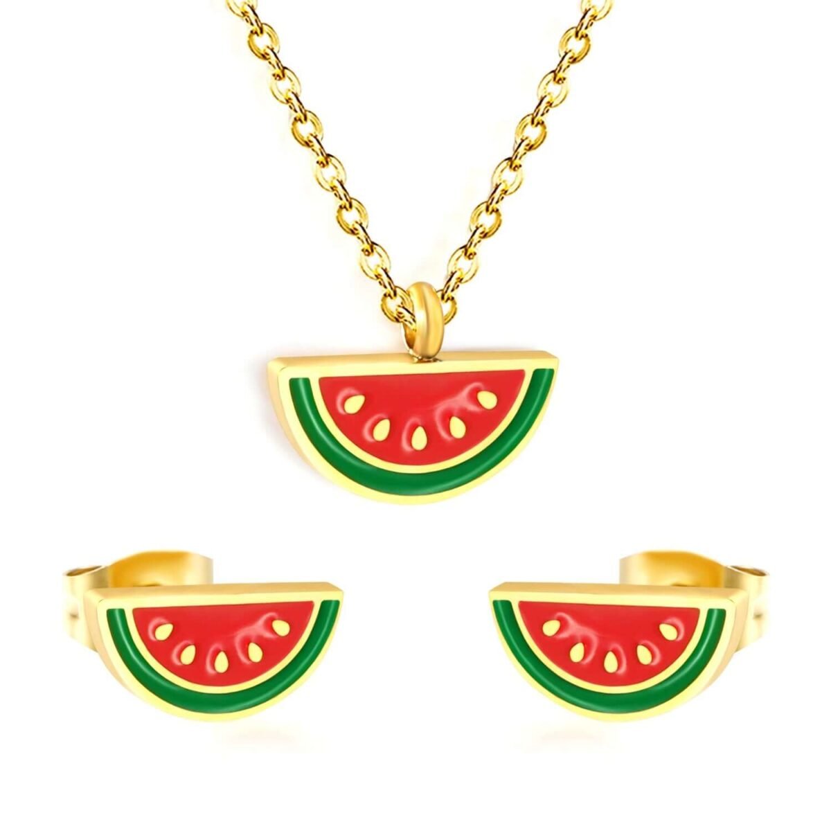 Ensembles collier boucles d'oreilles Pastèque