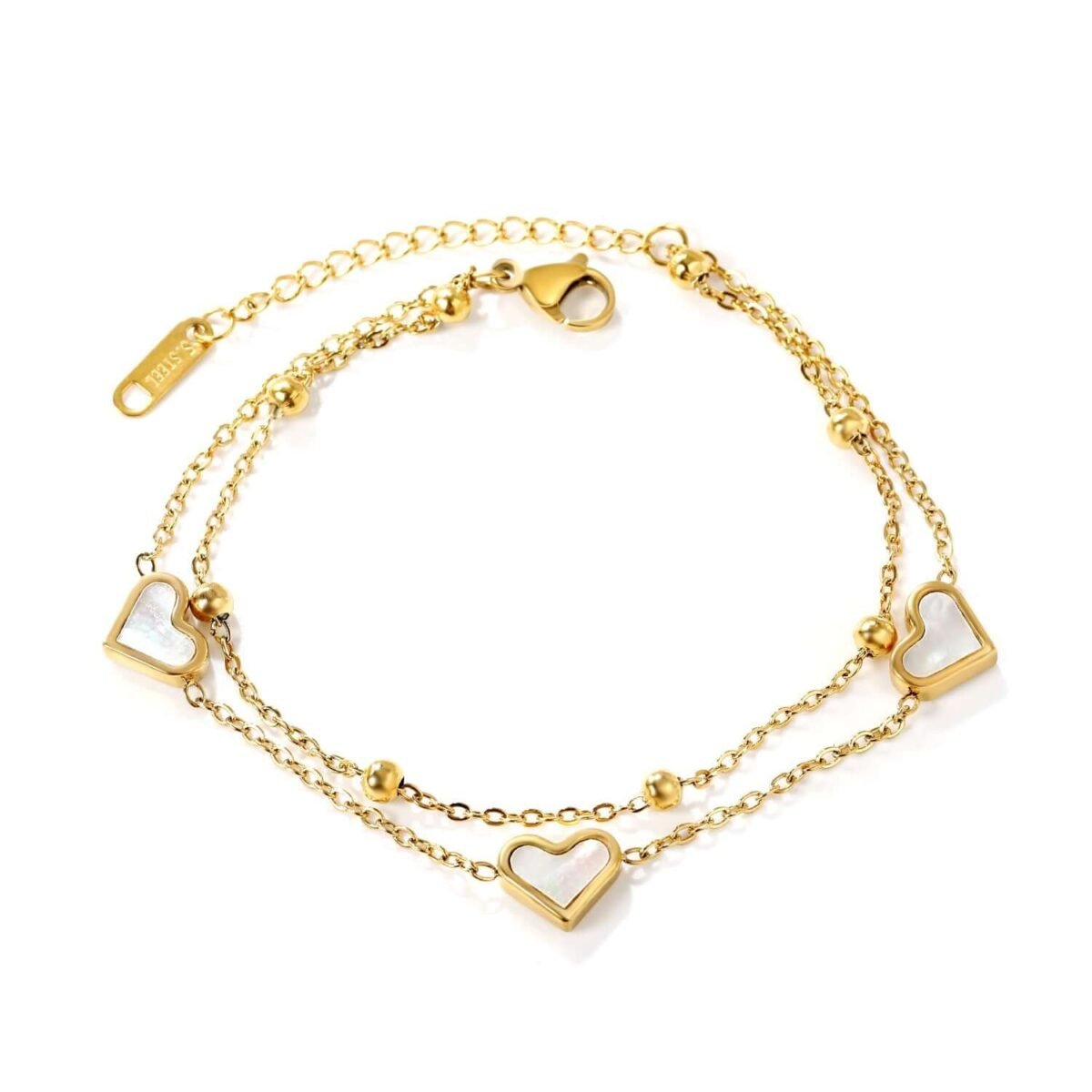 Bracelet chaine a Coeur Blanc